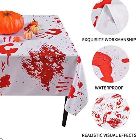 Romanstile Halloween Fabric Waterproof Bloody Handprint Rectangle Tablecloth - Picture 2 of 9